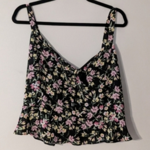 NWT Crop Top Bar III Black and Pink Floral Camisole Tank Top - Picture 6 of 7